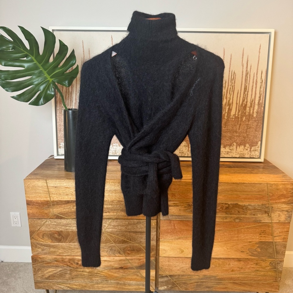 GANNI Black Cutout Turtleneck Wrap Sweater - NWOT Soft Knit Wrap Sweater XS